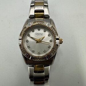 Caravelle by Bulova Watch Women Silver Gold Two Tone Crystal Bezel New Battery